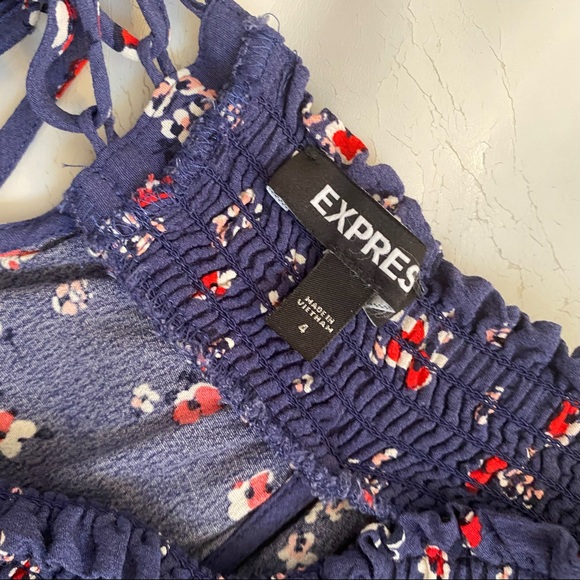 EXPRESS Off The Shoulder Blue Floral Dress Size 4 - Picture 4 of 7